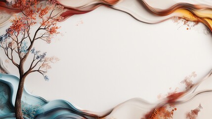 Poster - Abstract Watercolor Tree with Fluid Borders and Vibrant Color Waves in a Modern Artistic Design