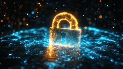 Poster - Glowing digital lock represents cyber security and data protection