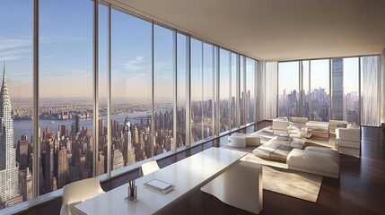 Poster - Luxurious modern apartment with panoramic views of the cityscape