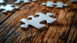 © InfinityVisuals - White Puzzle Piece Wooden Surface Game Strategy Missing Solution Problem Concept Complete