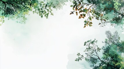 Poster - Intricate Watercolor Tree Design with Decorative Borders Ideal for Nature-Inspired Creative Projects