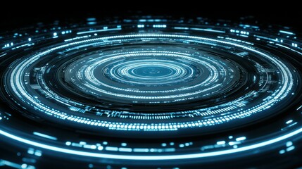 Poster - Concentric Illuminated Circular Technology System Displaying Digital Information Abstractly