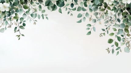 Poster - Watercolor Tree Botanical Borders with Delicate Leaves and Blossoms for Elegant Design and Decor