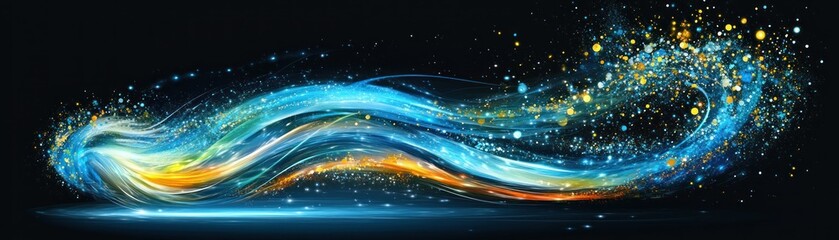Poster - An abstract illustration of colorful flowing lines on a dark background