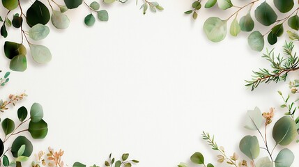 Poster - Soft Watercolor Botanical Tree Border Design with Delicate Green Leaves and Natural Elements