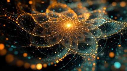 Poster - A glowing abstract floral design with many bright particles