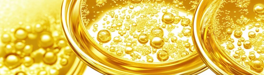 Poster - Golden liquids within circular clear transparent glass containers are shown