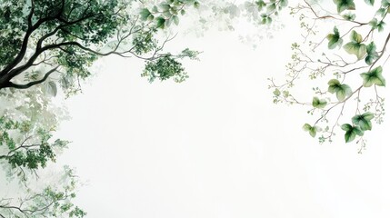 Poster - Creative Watercolor Tree Design with Organic Borders and Natural Elements for Artistic Backgrounds
