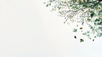 Poster - Delicate Watercolor Tree Design with Leaves and Borders on Soft Background for Artistic Projects