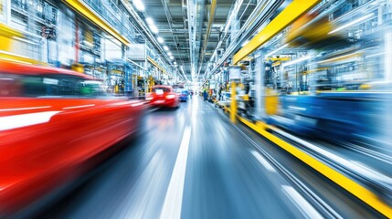 Poster - Automobiles are moving through an automated manufacturing assembly line