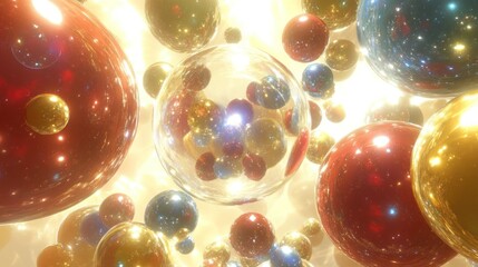 Poster - Abstract composition features glowing spheres of different colors floating