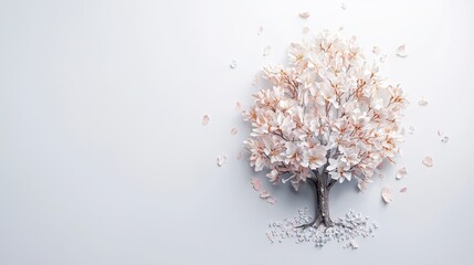 Poster - Delicate Watercolor Tree with Floral Borders and Soft Pink Flowers on Light Background