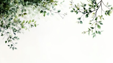Poster - Elegant Watercolor Tree Design with Artistic Borders and Leafy Green Accents on a Clean Background
