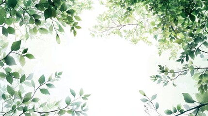 Poster - Elegant Watercolor Tree Design with Artistic Borders and Lush Greenery Ideal for Nature-Themed Projects