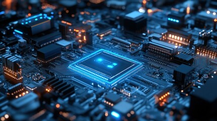 Poster - Glowing digital circuitry showing a close up of a circuit board
