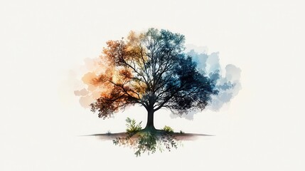 Poster - Artistic Watercolor Tree with Soft Borders and Abstract Background for Creative Projects and Design Needs
