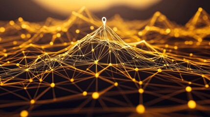 Aufkleber - A golden network connects dots across a digital landscape with location