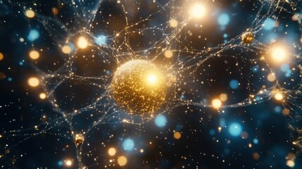 Poster - A glowing sphere within a network of connected lights and spheres