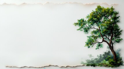 Poster - Watercolor Tree Illustration with Soft Textured Borders and Natural Background for Artistic Projects