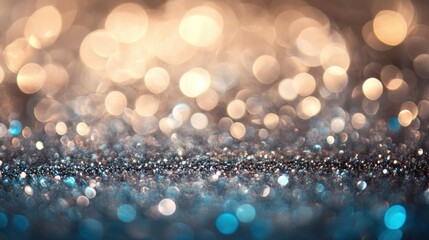 Poster - Glittering bokeh effect background with golden and blue sparkles details