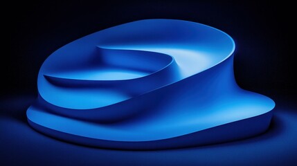 Poster - A curving blue abstract sculptural form on a dark backdrop