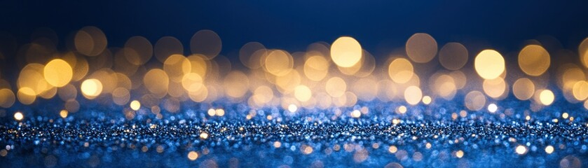 Poster - Sparkling golden lights shine over a shimmering blue surface dramatically