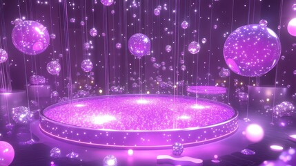 Poster - A futuristic scene with violet orbs and illuminated platforms