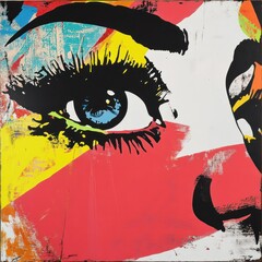 Aufkleber - An abstract colorful painting featuring a close up eye and face