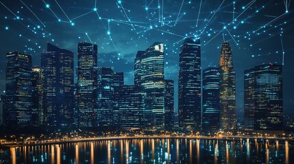 Poster - Hong Kong skyline at night, smart urban development, 32k Resolution