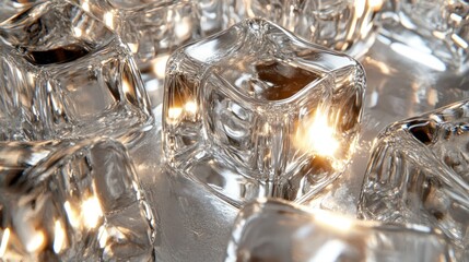 Poster - Close up view of many transparent ice cubes together