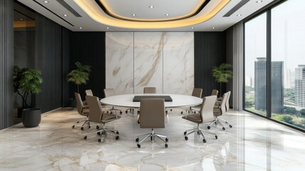Poster - A modern office meeting room with circular table and chairs