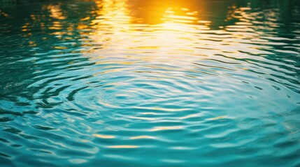 Poster - The rippling turquoise water surface reflects the warm sunset sunlight