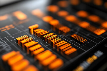 Poster - Glowing orange bars on a dark interface display dynamic data, creating a futuristic, technological aesthetic