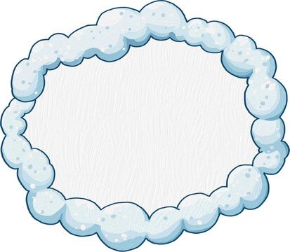 A cartoon cloud frame, light blue with darker blue outline. It has a fluffy texture and a blank center for adding text or images..