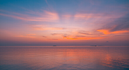 Wall Mural - fantastic closeup sea sky. panoramic beach seascape. inspire tropical horizon. orange and golden sun