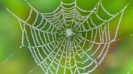 Poster - A delicate spider web covered with tiny water droplets