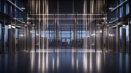 Poster - Futuristic interior design features reflective surfaces and ambient lighting beautifully