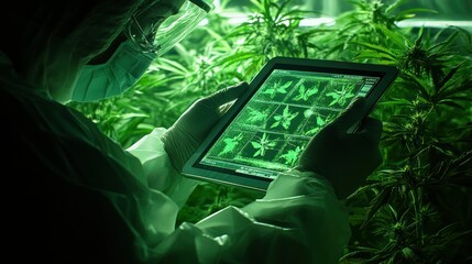 Poster - A Researcher Inspecting Data Of Plants On A Digital Tablet