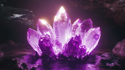 Poster - A Glowing Cluster of Crystalline Structures in a Dark Cave