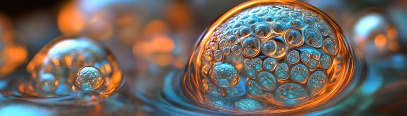 Poster - Close up of microscopic bubbles in an abstract liquid environment