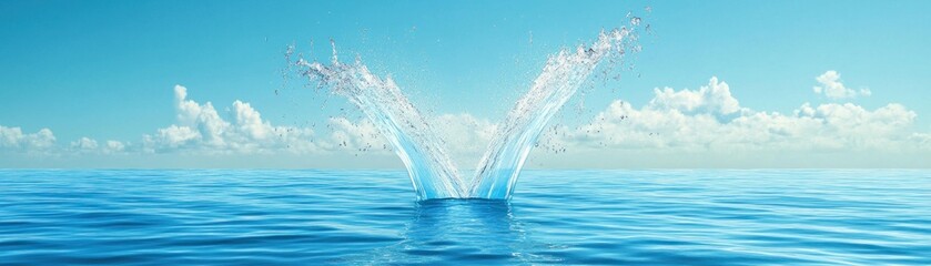 Poster - A dramatic water splash emerges from a blue ocean surface