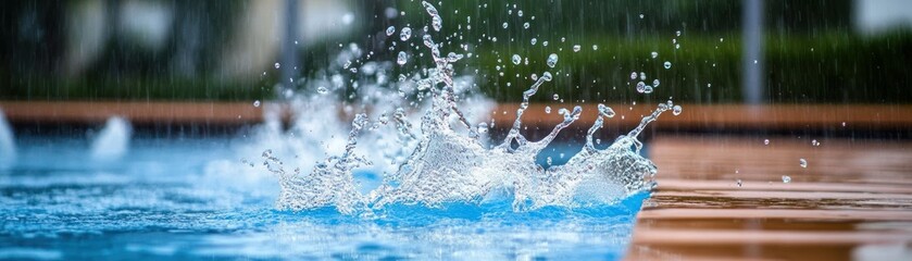Aufkleber - Water splashing in a pool during a light rainfall scene