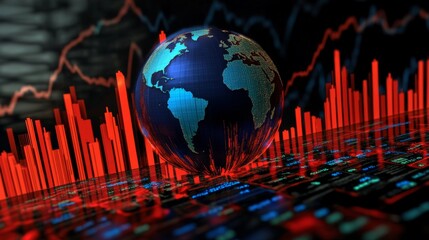 Poster - Rising gigapixel technology surrounds globe virtual landscape abstract environment global view symbolic imagery