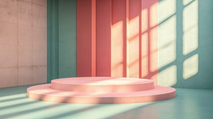 Poster - A pastel colored abstract studio with simple geometric shapes