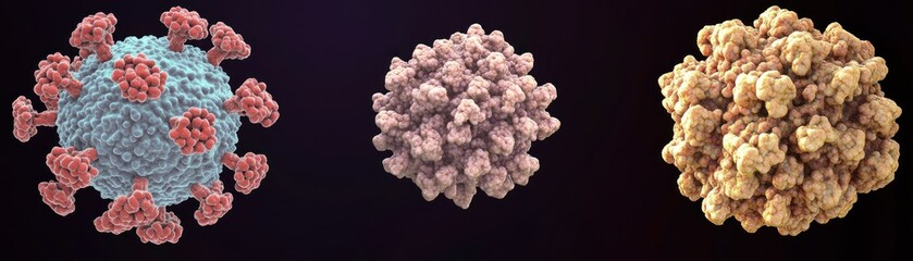 Poster - Illustrations depict several different viruses in biological and scientific context