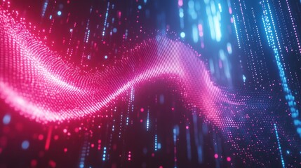 Poster - A digital abstract background featuring glowing wavy lines of data points