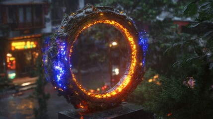 Poster - A glowing portal set in an urban and natural environment