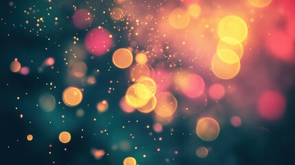 Poster - Bokeh effect background of illuminated lights and particles on dark blue