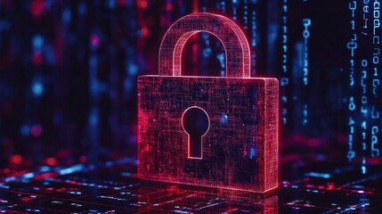 Poster - A digital red padlock symbolizing secure data protection and privacy