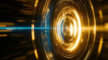 Poster - Futuristic glowing concentric circles and a dynamic digital light beam